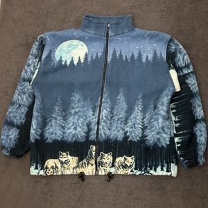 VINTAGE 90S NATURE FULL ZUP JAKET ALL OVER PRINT FORES WOLFS SIZE XL CABIN FEVER